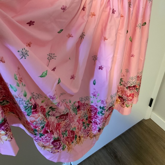 Lindy Bop Pink Ophelia Flower Border Tea Dress US 12 - Picture 4 of 4